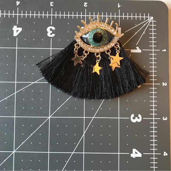 Black Third Eye Tassel Earrings - Picture 2 of 3
